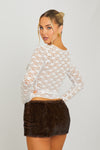 Dark Brown Faux Fur Ruched Bodycon Mini Skirt