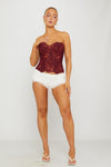 Wine Sheer Structured Strapless Corset Top