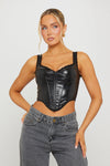 Black Faux Leather Bustier Dipped Corset Top