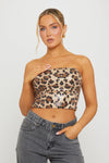 Leopard Print Sequin Detail Bandeau Crop Top
