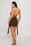 Brown Halter Neck Cut Out Open Back Mini Dress