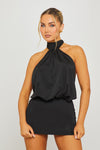Black Halter High Neck Open Back Mini Dress