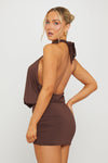 Brown Halter High Neck Open Back Mini Dress