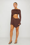 Brown One Shoulder Asymmetric Cut Out Mini Dress