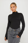 Black High Neck Long Sleeve Top