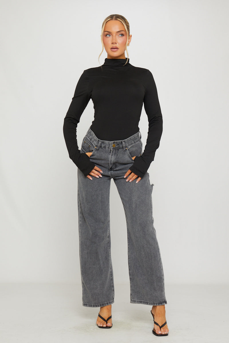 Black High Neck Long Sleeve Top