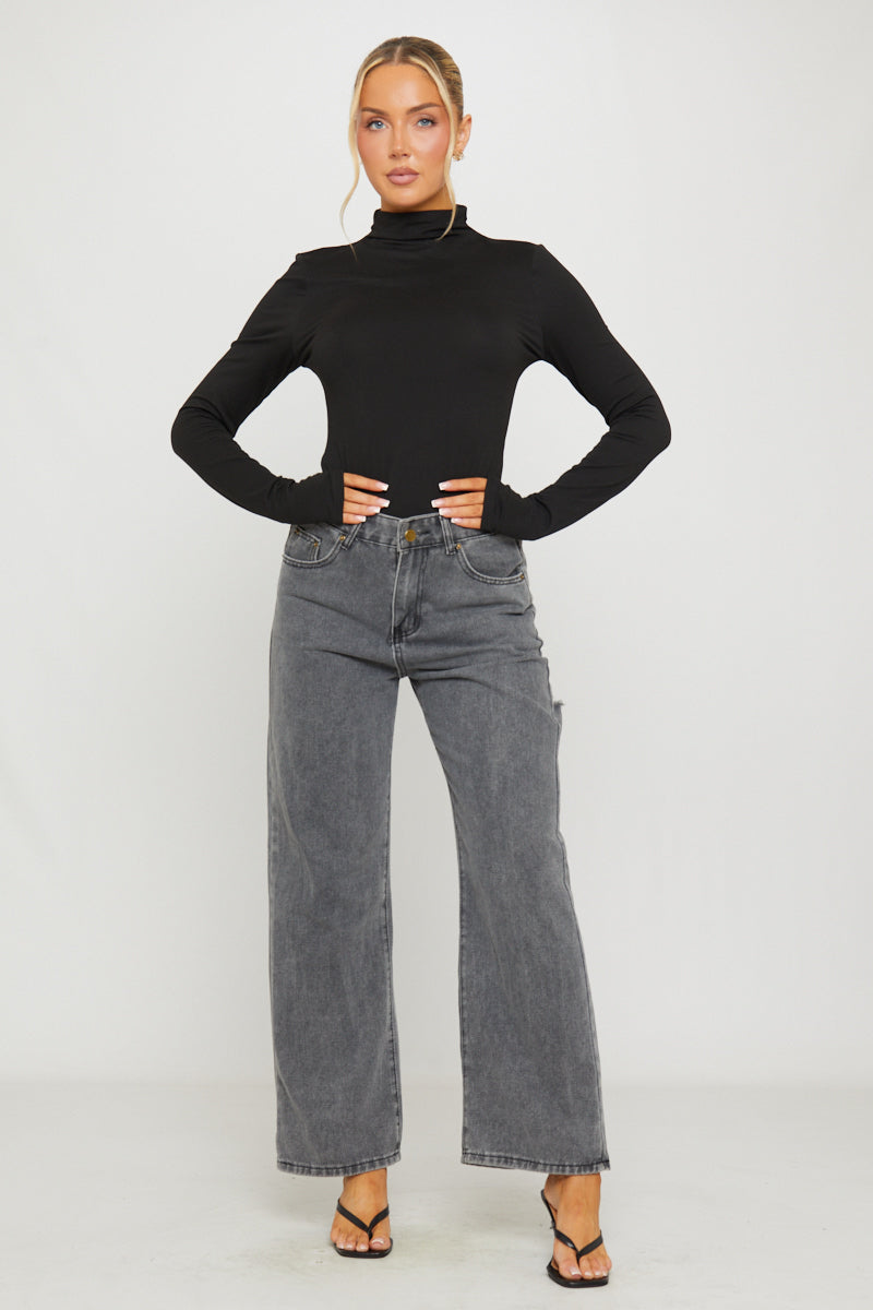 Black High Neck Long Sleeve Top