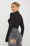 Black High Neck Long Sleeve Top