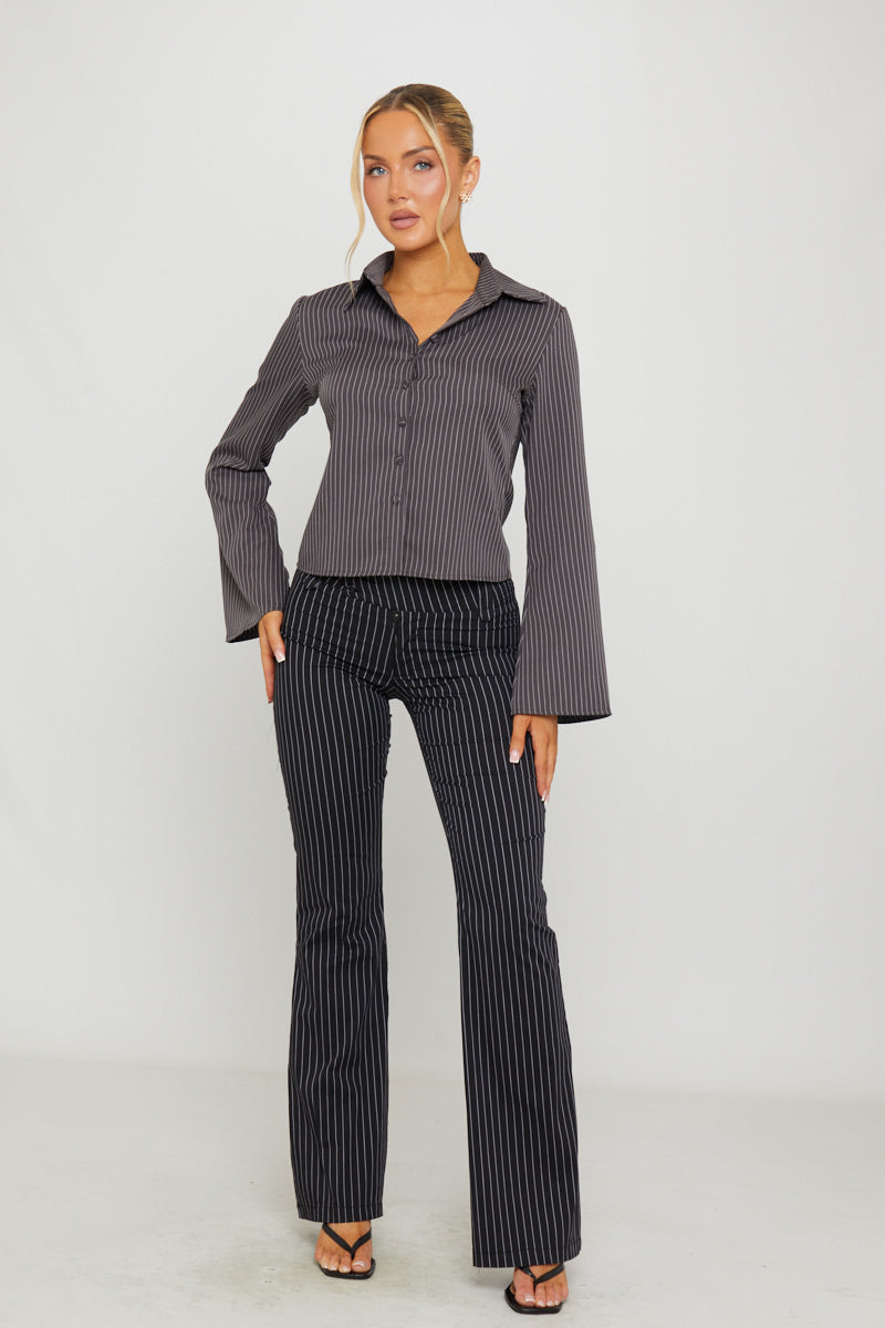 Black Pin Stripe Flare Trousers