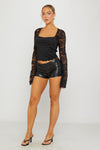 Black Lace Long Sleeve Square Neck Crop Top