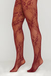 Burgundy Floral Fishnet Tights