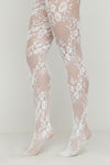 White Floral Fishnet Tights