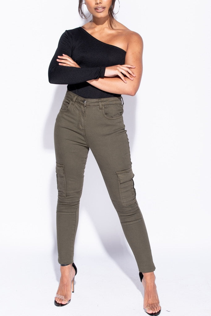 Khaki Pocket Detail High Waist Cargo Jeans