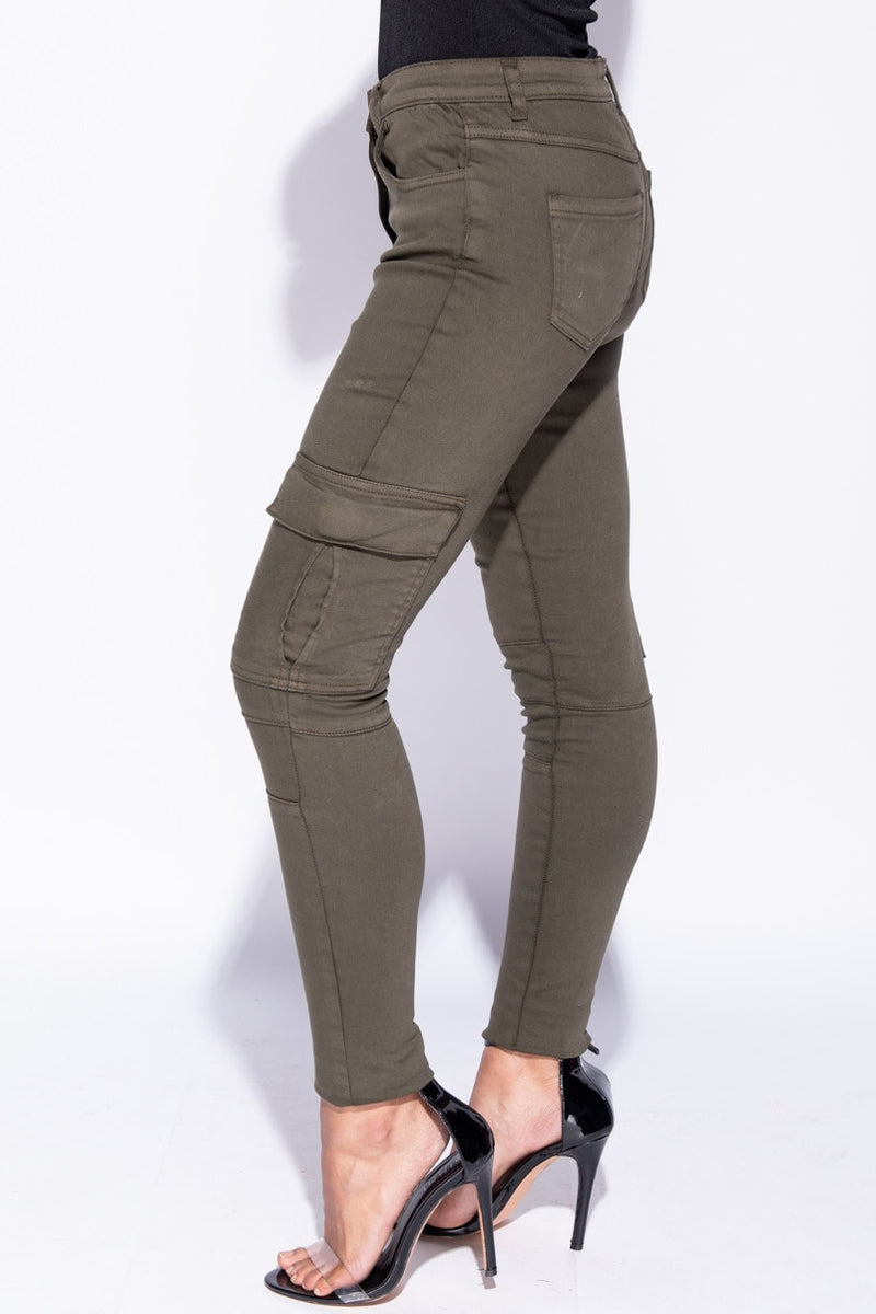 Khaki Pocket Detail High Waist Cargo Jeans