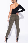 Khaki Pocket Detail High Waist Cargo Jeans