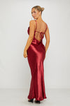 Wine Satin Cowl Neck Slip Maxi Dress