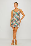 Green/red Sequin Diamond Detail Square Neck Mini Dress