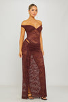 Brown Lace Off Shoulder Bodysuit & Maxi Skirt Co-Ord