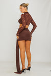 Brown Lace High Neck Crop Top & Draped Mini Skirt Co-Ord