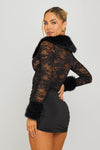 Black Faux Fur Trim Lace Cardigan & Mini Skirt Co-Ord
