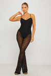 Black Sheer Lace Strappy Flare Leg Jumpsuit
