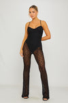 Black Sheer Lace Strappy Flare Leg Jumpsuit
