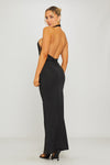 Black Lace Halterneck Open Back Maxi Dress