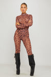 Leopard Print Sheer High Neck Bodysuit & Leggings Co-Ord