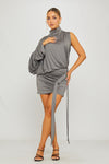 Grey Draped One Shoulder Top & Mini Skirt Co-Ord
