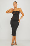 Black Mesh Panel Cut Out Underwired Midi Dress