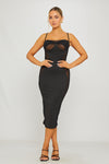 Black Mesh Panel Cut Out Underwired Midi Dress
