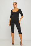 Black Square Neck Mid Sleeve Capri Jumpsuit