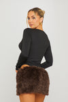 Brown Faux Fur Low Rise Mini Skirt