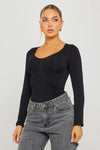 Black Seamless Sculpting Long Sleeve Bodysuit
