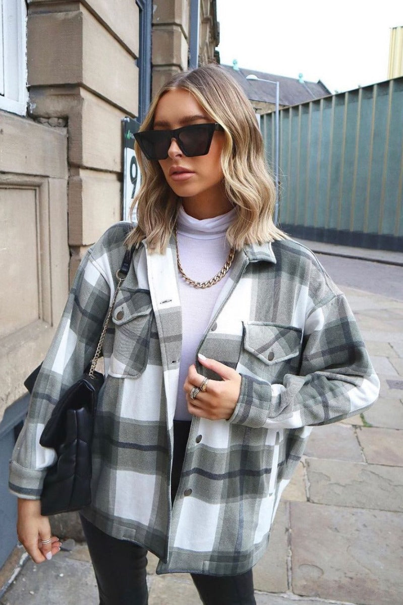 Khaki Check Oversized Shacket