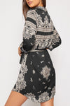 Black Paisley Print Long Sleeve Belted Shirt Dress
