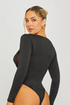 Black Long Sleeve Square Neck Bustier Bodysuit
