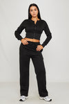 Black Cinched Waist Zip Jacket & Joggers Set