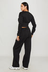 Black Cinched Waist Zip Jacket & Joggers Set