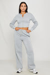 Light Grey Cinched Waist Zip Jacket & Joggers Set
