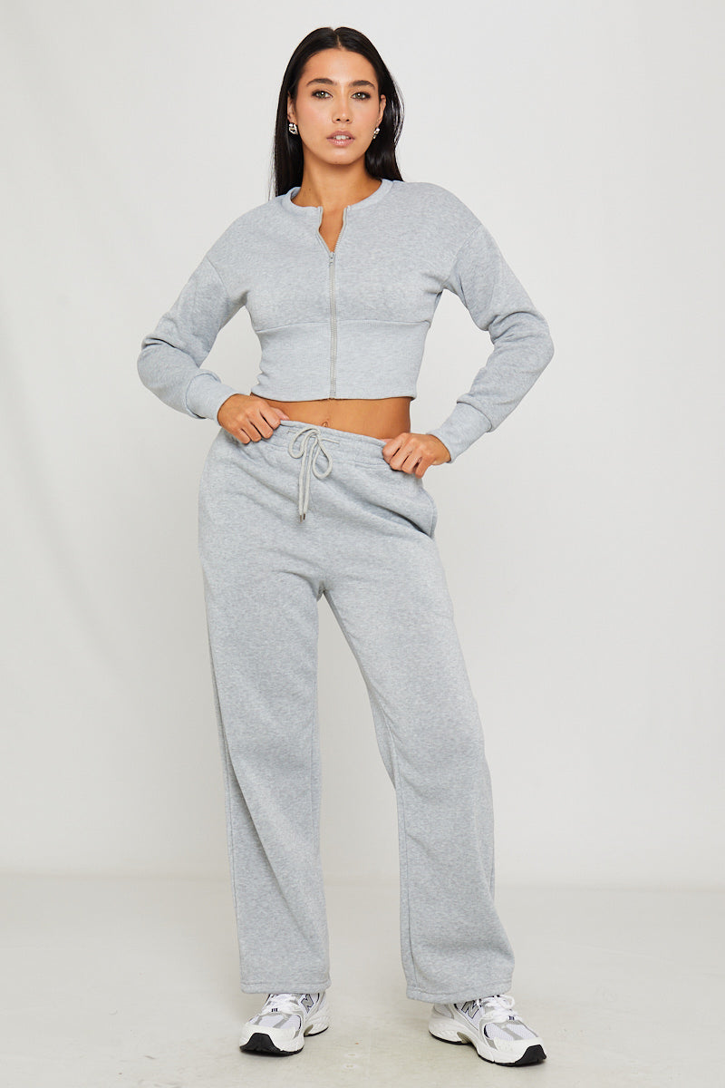 Light Grey Cinched Waist Zip Jacket & Joggers Set