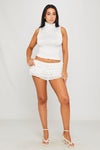 White Lace Ruffle Tiered Mini Shorts