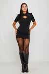Black Keyhole Lace Cut Out Mini Dress
