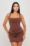 Brown Structured Draped Corset Tie Back Mini Dress