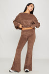 Brown Knitted One Shoulder Top & Pants Loungewear Set 