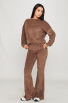 Brown Knitted One Shoulder Top & Pants Loungewear Set 