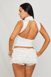 White Turtle Neck Sleeveless Open Back Top