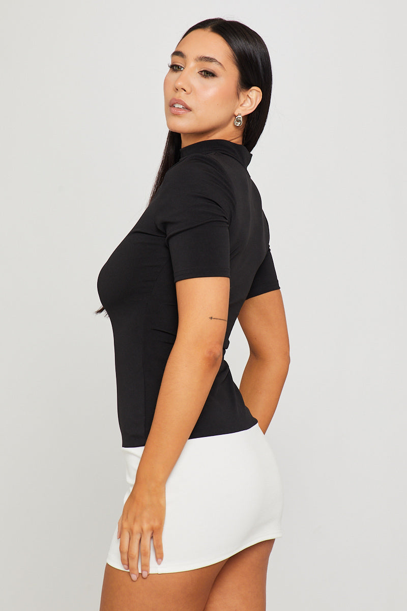 Black/white Colour Block High Neck Mini Dress