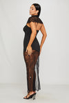 Black Lace Trim Strapless Asymmetric Maxi Dress