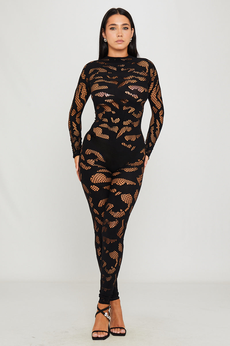 Black Cut Out High Neck Long Sleeve Jumpsuit